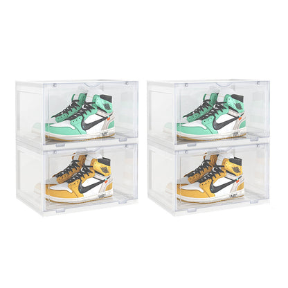 SOGA 2X 2 Tier Transparent Portable Shoe Organiser Sneaker Footwear Folding Plastic Bin Stackable Storage Box with Magnetic Door • LUZ-ShoeA9002WHTX2