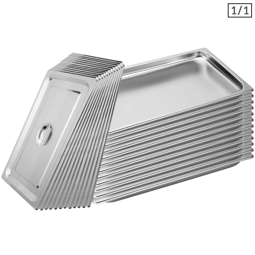SOGA 12X Gastronorm GN Pan Full Size 1/1 GN Pan 2cm Deep Stainless Steel Tray With Lid • LUZ-GP5401wLidX12A