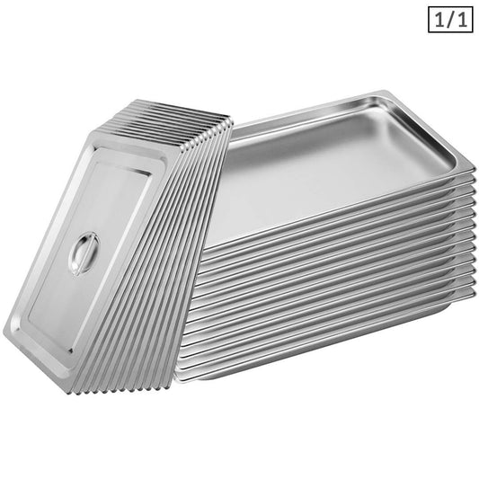 SOGA 12X Gastronorm GN Pan Full Size 1/1 GN Pan 2cm Deep Stainless Steel Tray With Lid • LUZ-GP5401wLidX12A