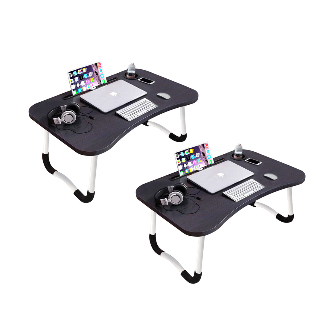 SOGA 2X Black Portable Bed Table Adjustable Foldable Bed Sofa Study Table Laptop Mini Desk with Notebook Stand Cup Slot Home Decor • LUZ-BedTableH301X2