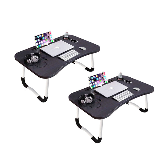 SOGA 2X Black Portable Bed Table Adjustable Foldable Bed Sofa Study Table Laptop Mini Desk with Notebook Stand Cup Slot Home Decor • LUZ-BedTableH301X2