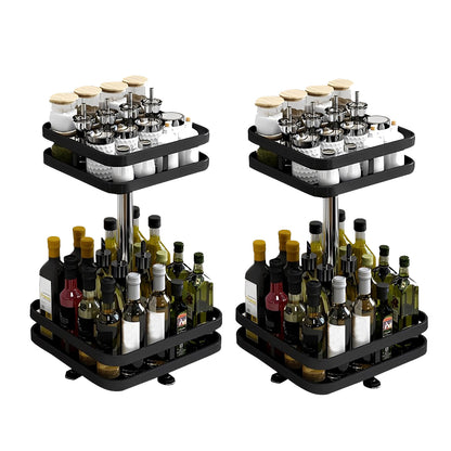 SOGA 2X 2 Tier Steel Black Square Rotating Multi-Function Kitchen Portable Storage Spice Seasoning Kitchen Countertop Organiser Shelf • LUZ-KitchenXY053X2