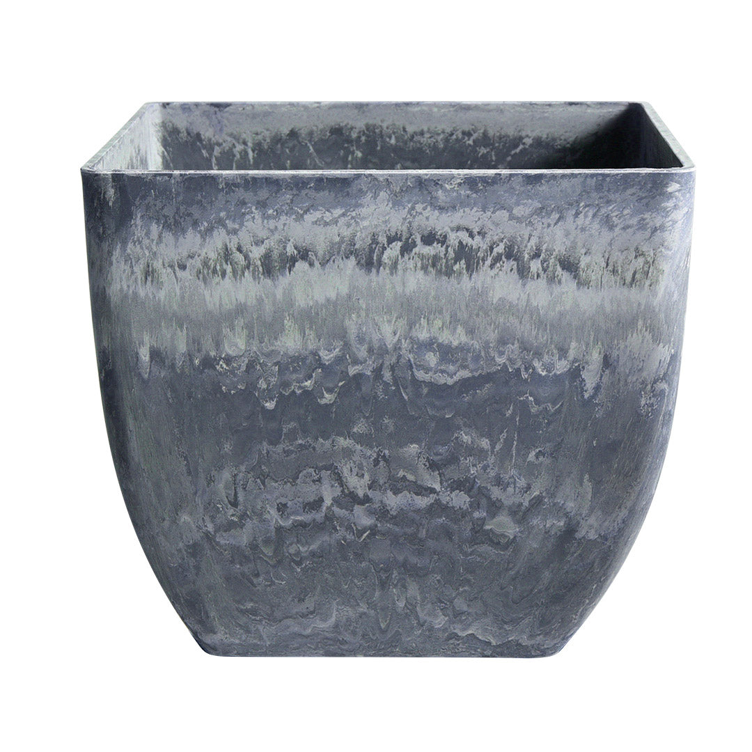 SOGA 27cm Weathered Grey Square Resin Plant Flower Pot in Cement Pattern Planter Cachepot for Indoor Home Office • LUZ-FPotF2724