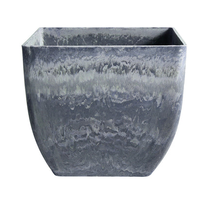 SOGA 27cm Weathered Grey Square Resin Plant Flower Pot in Cement Pattern Planter Cachepot for Indoor Home Office • LUZ-FPotF2724
