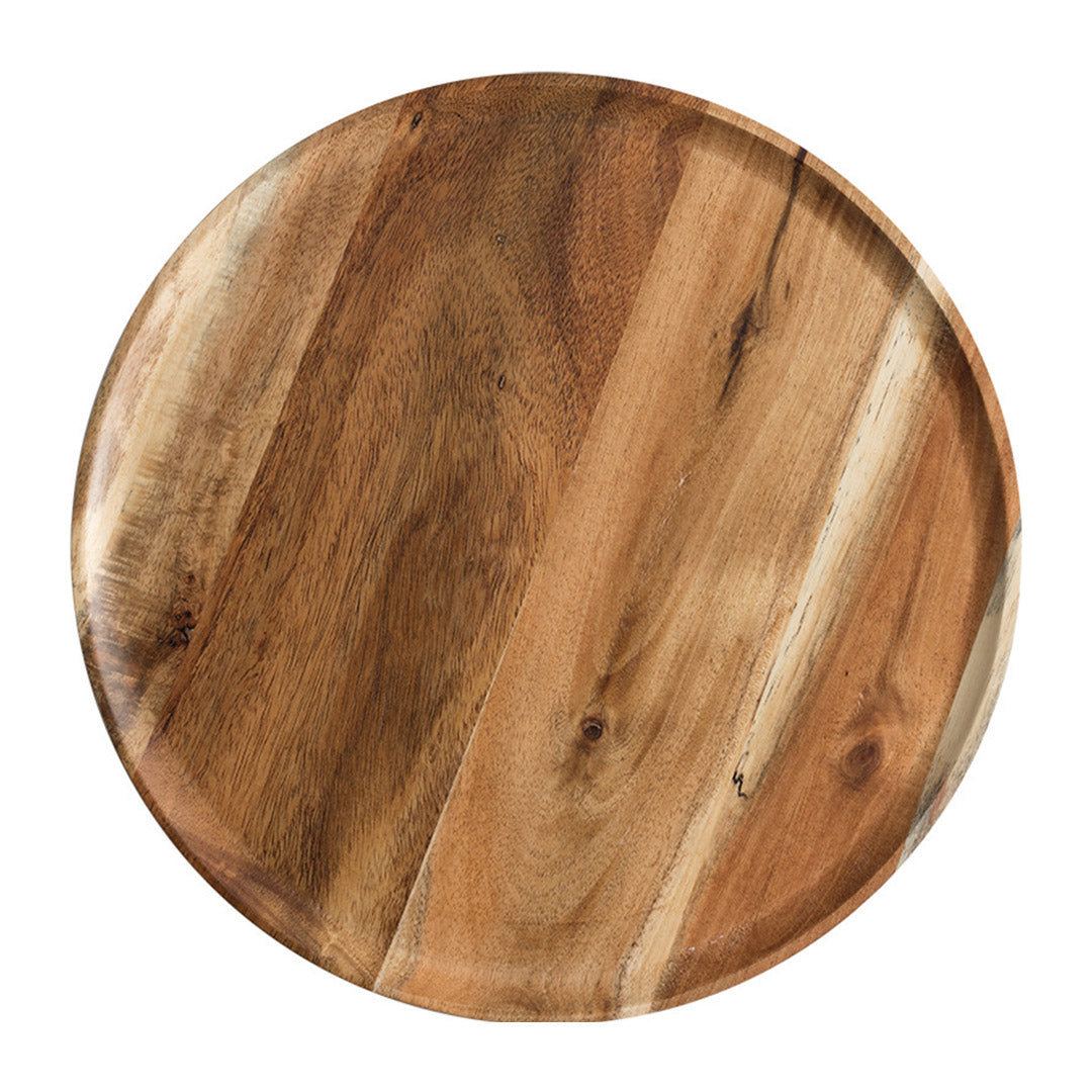 SOGA 25cm Brown Round Wooden Centerpiece Serving Tray Board Home Decor • LUZ-WodE591