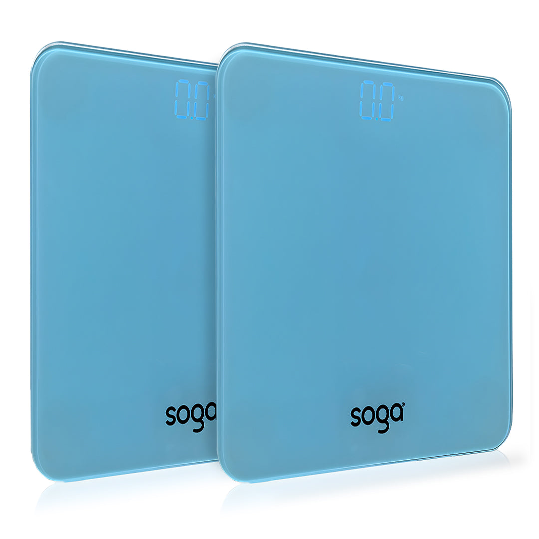SOGA 2X 180kg Digital Fitness Weight Bathroom Gym Body Glass LCD Electronic Scales Blue • LUZ-BodyWeightScaleBlueX2