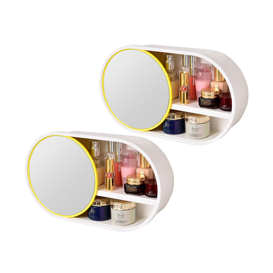 SOGA 2X 39cm Oval Wall-Mounted Mirror Storage Box Vanity Mirror Rack Bathroom Adhesive Shelf Home Organiser Decor • LUZ-BathG323X2