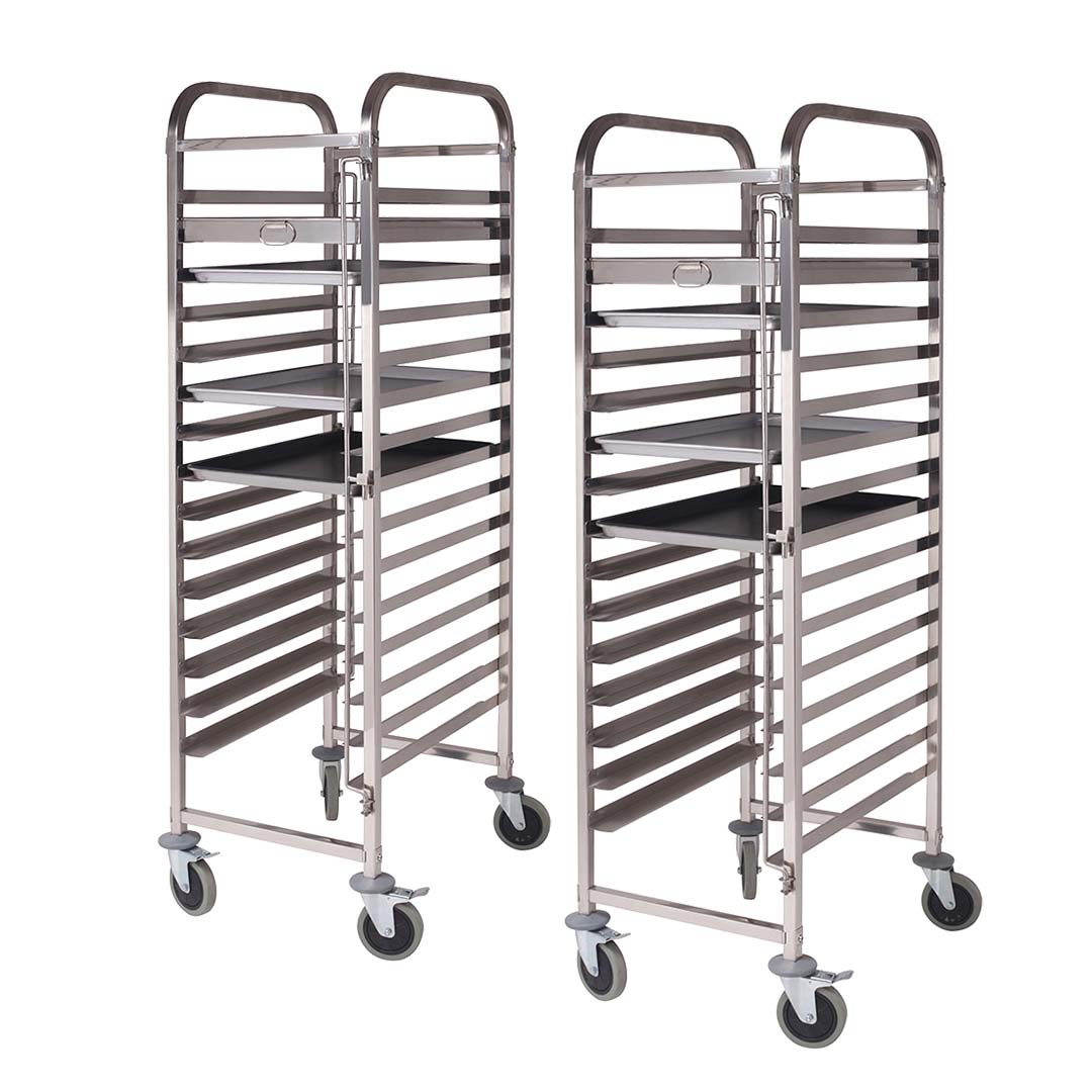 SOGA 2X Gastronorm Trolley 15 Tier Stainless Steel Cake Bakery Trolley Suits 60*40cm Tray • LUZ-GastronormRackingTrolley309X2