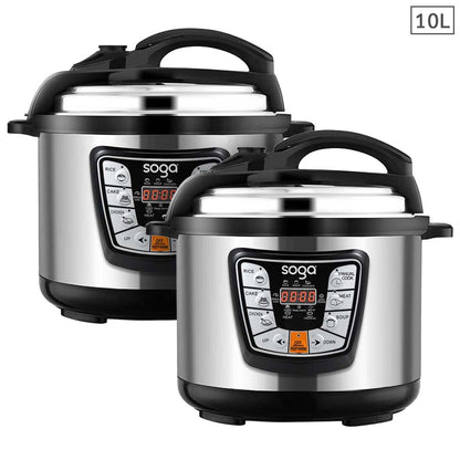 SOGA 2X Stainless Steel Electric Pressure Cooker 10L Nonstick 1600W • LUZ-ElectricPressureCooker10LX2