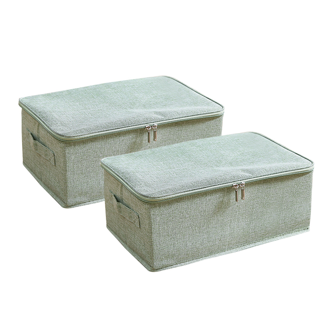 SOGA 2X Green Small Portable Double Zipper Storage Box Moisture Proof Clothes Basket Foldable Home Organiser • LUZ-SBox027X2