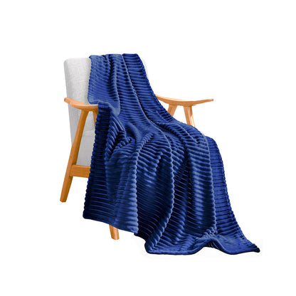 SOGA Blue Throw Blanket Warm Cozy Striped Pattern Thin Flannel Coverlet Fleece Bed Sofa Comforter • LUZ-Blanket317
