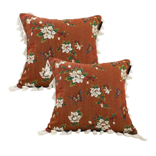 SOGA 2X 45cm French Vintage Butterfly and Flower Tassel with Caramel Color Throw Pillow • LUZ-FrenchCushion248X2