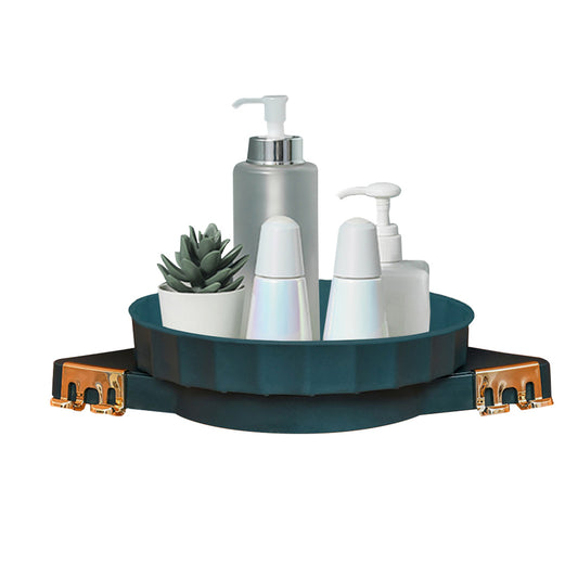 SOGA Green 360 Degree Wall-Mounted Rotating Bathroom Organiser Corner Vanity Rack Toilet Adhesive Storage Shelf • LUZ-BathA005