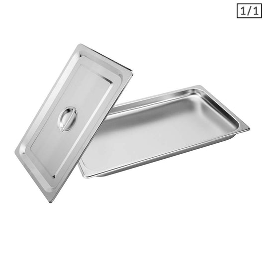SOGA Gastronorm GN Pan Full Size 1/1 GN Pan 2cm Deep Stainless Steel Tray With Lid • LUZ-GP5401wLidX1
