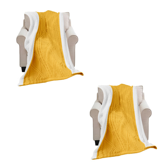 SOGA 2X 200X230cm Throw Blanket Yellow and White Chenille Fleece Knitted Fabric on One Side Soft Suede • LUZ-BlanketFur347X2