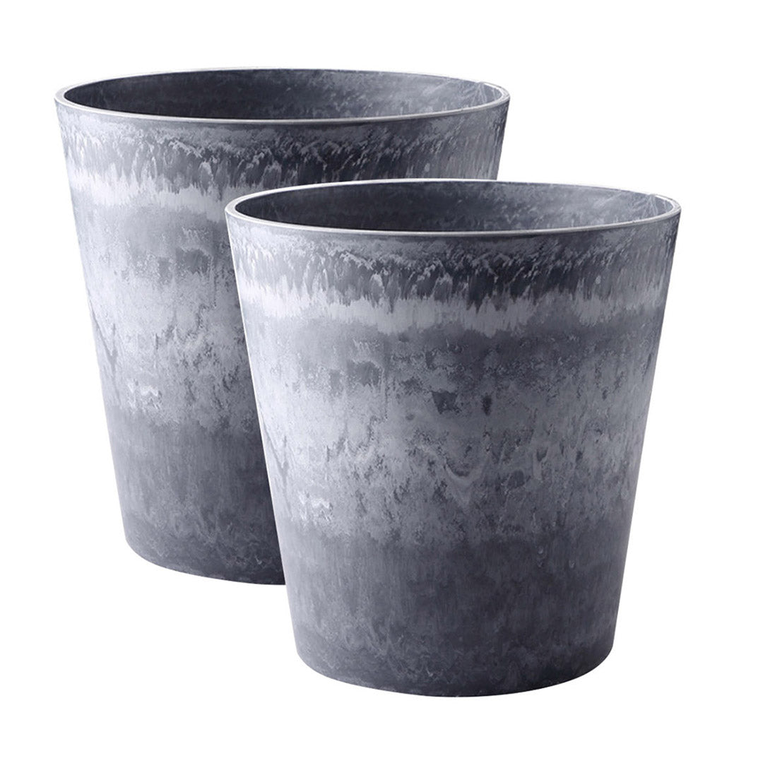 SOGA 2X 37cm Weathered Grey Round Resin Plant Flower Pot in Cement Pattern Planter Cachepot for Indoor Home Office • LUZ-FPotE3714X2