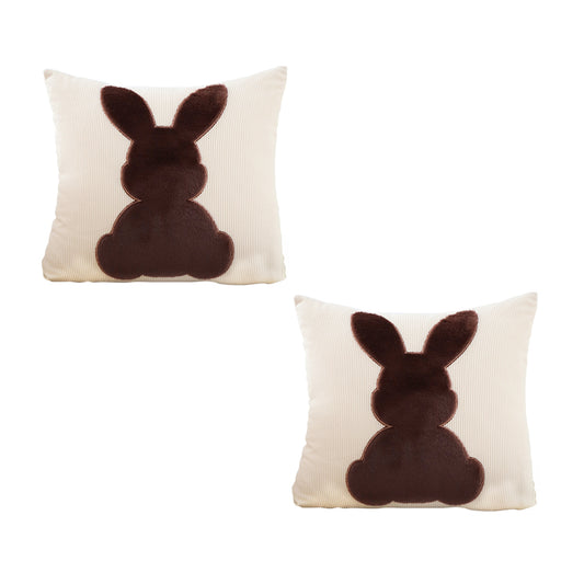 SOGA 2X 45cm Throw Pillow Light Tan Square Cushion with Soft Coffee Bunny Design Decorative Home Decor LUZ-FrenchCushion281X2