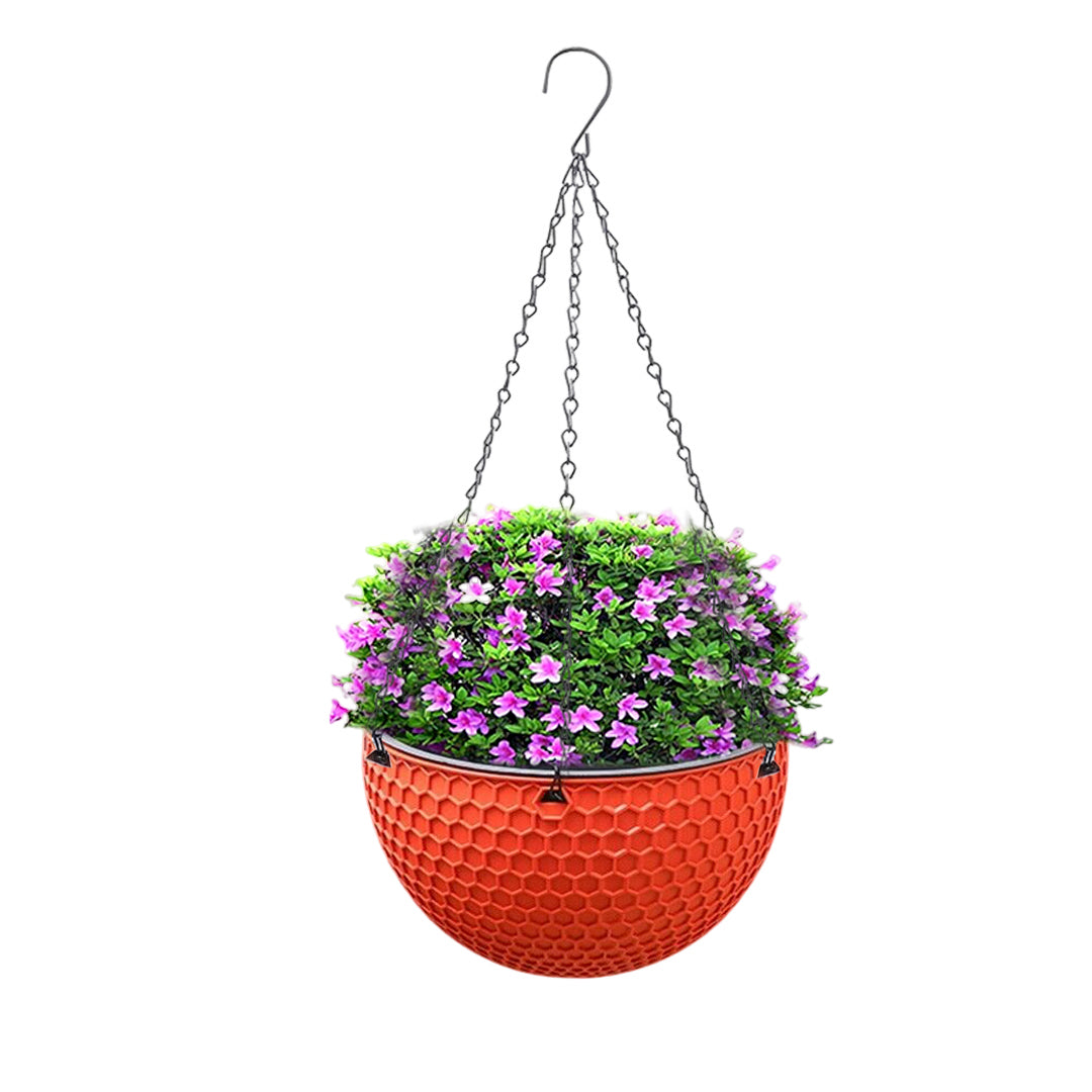 SOGA Red Medium Hanging Resin Flower Pot Self Watering Basket Planter Outdoor Garden Decor • LUZ-HangPot12Red