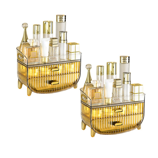 SOGA 2X 3 Tier Golden Yellow Multifunctional Countertop Cosmetic Storage Makeup Skincare Holder Jewelry Cabinet Bathroom Desk Drawer Vanity Organiser • LUZ-BathC124X2