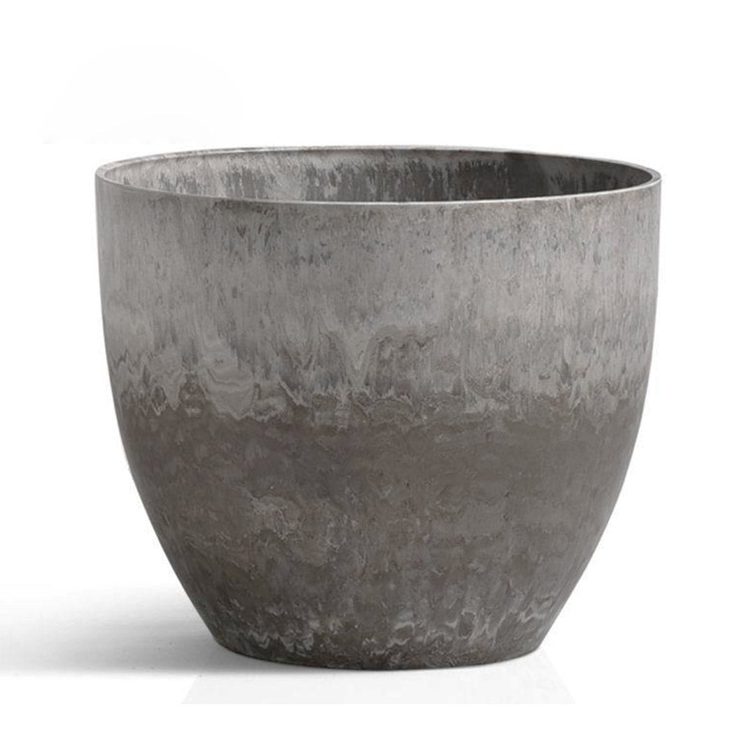 SOGA 27cm Rock Grey Round Resin Plant Flower Pot in Cement Pattern Planter Cachepot for Indoor Home Office • LUZ-FPotA3207