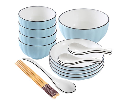 SOGA Blue Japanese Style Ceramic Dinnerware Crockery Soup Bowl Plate Server Kitchen Home Decor Set of 9 • LUZ-BowlG305
