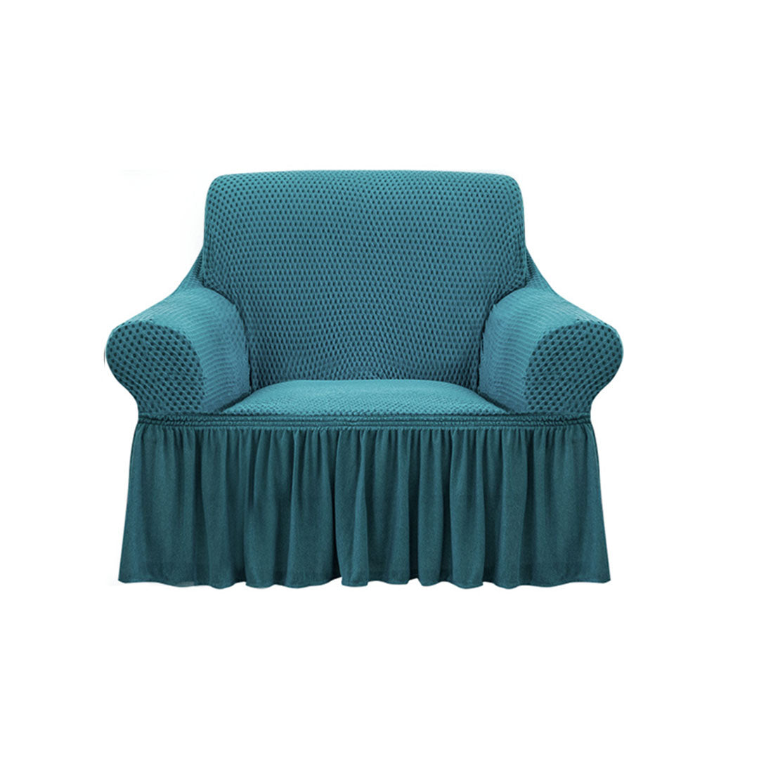 SOGA 1-Seater Blue Sofa Cover with Ruffled Skirt Couch Protector High Stretch Lounge Slipcover Home Decor • LUZ-SofaCov14