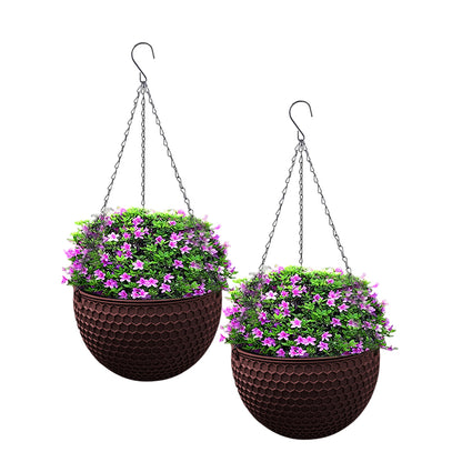 SOGA 2X Coffee Medium Hanging Resin Flower Pot Self Watering Basket Planter Outdoor Garden Decor • LUZ-HangPot12CofX2