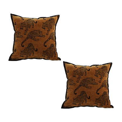 SOGA 2X 45cm Throw Pillow Dark Brown Leopard Square Retro Decorative Cushion for Living Room • LUZ-FrenchCushion299X2