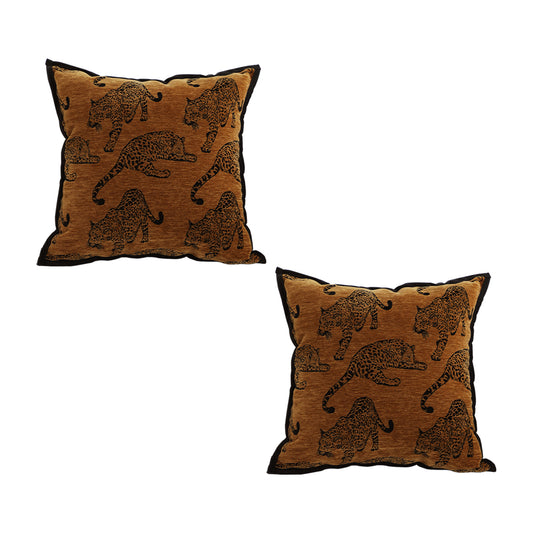 SOGA 2X 45cm Throw Pillow Dark Brown Leopard Square Retro Decorative Cushion for Living Room • LUZ-FrenchCushion299X2