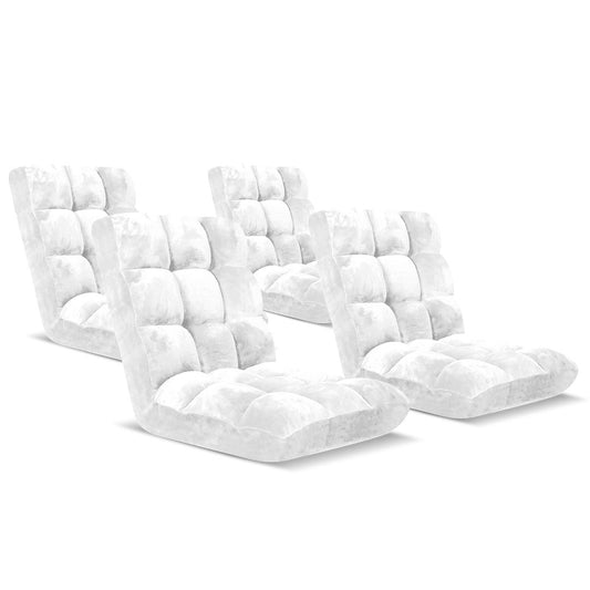 SOGA 4X Floor Recliner Folding Lounge Sofa Futon Couch Folding Chair Cushion White • LUZ-LoungeChairWhiteX4