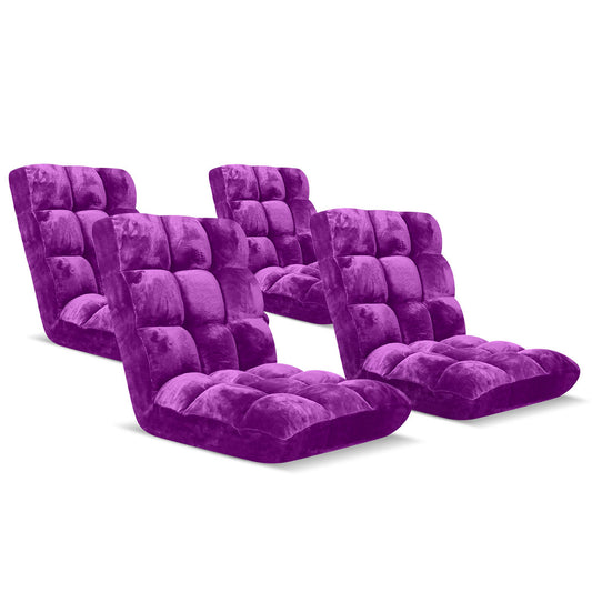 SOGA 4X Floor Recliner Folding Lounge Sofa Futon Couch Folding Chair Cushion Purple • LUZ-LoungeChairPurpleX4