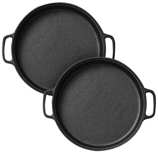 SOGA 2X Cast Iron 35cm Frying Pan Skillet Coating Steak Sizzle Platter • LUZ-SizzlePlatterPan35cmX2