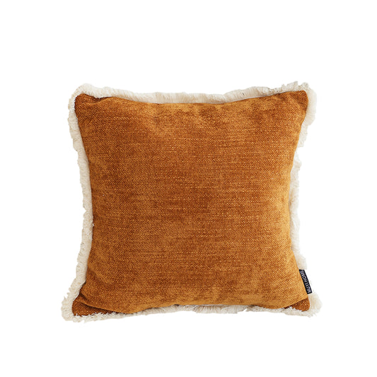 SOGA 45cm Throw Pillow Sunset Orange Chenille Textured with Tassels Stylish Square Cozy Home Decor • LUZ-FrenchCushion279