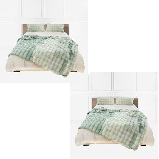 SOGA 2X 200cm Light Green Fuzzy Super Soft and Cozy Fluffy Throw Blanket • LUZ-BlanketFur339X2