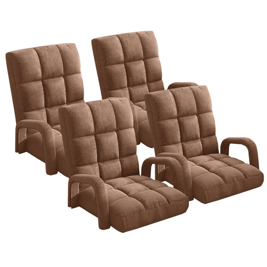 SOGA 4X Foldable Lounge Cushion Adjustable Floor Lazy Recliner Chair with Armrest Coffee • LUZ-LoungeArmCoffeeX4
