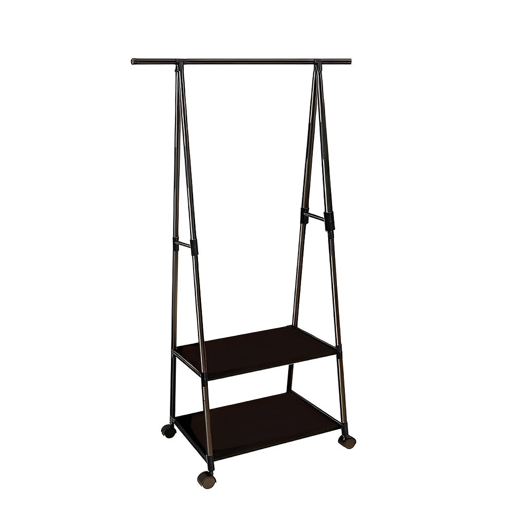 SOGA 2-in-1 Organiser Clothes Shoe Rack Space-Saving Triangular Storage with Wheels Black • LUZ-Rack0012