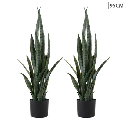 SOGA 2X 95cm Sansevieria Snake Artificial Plants with Black Plastic Planter Greenery, Home Office Decor • LUZ-APlantFH9510X2