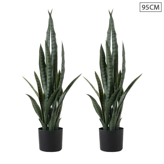 SOGA 2X 95cm Sansevieria Snake Artificial Plants with Black Plastic Planter Greenery, Home Office Decor • LUZ-APlantFH9510X2
