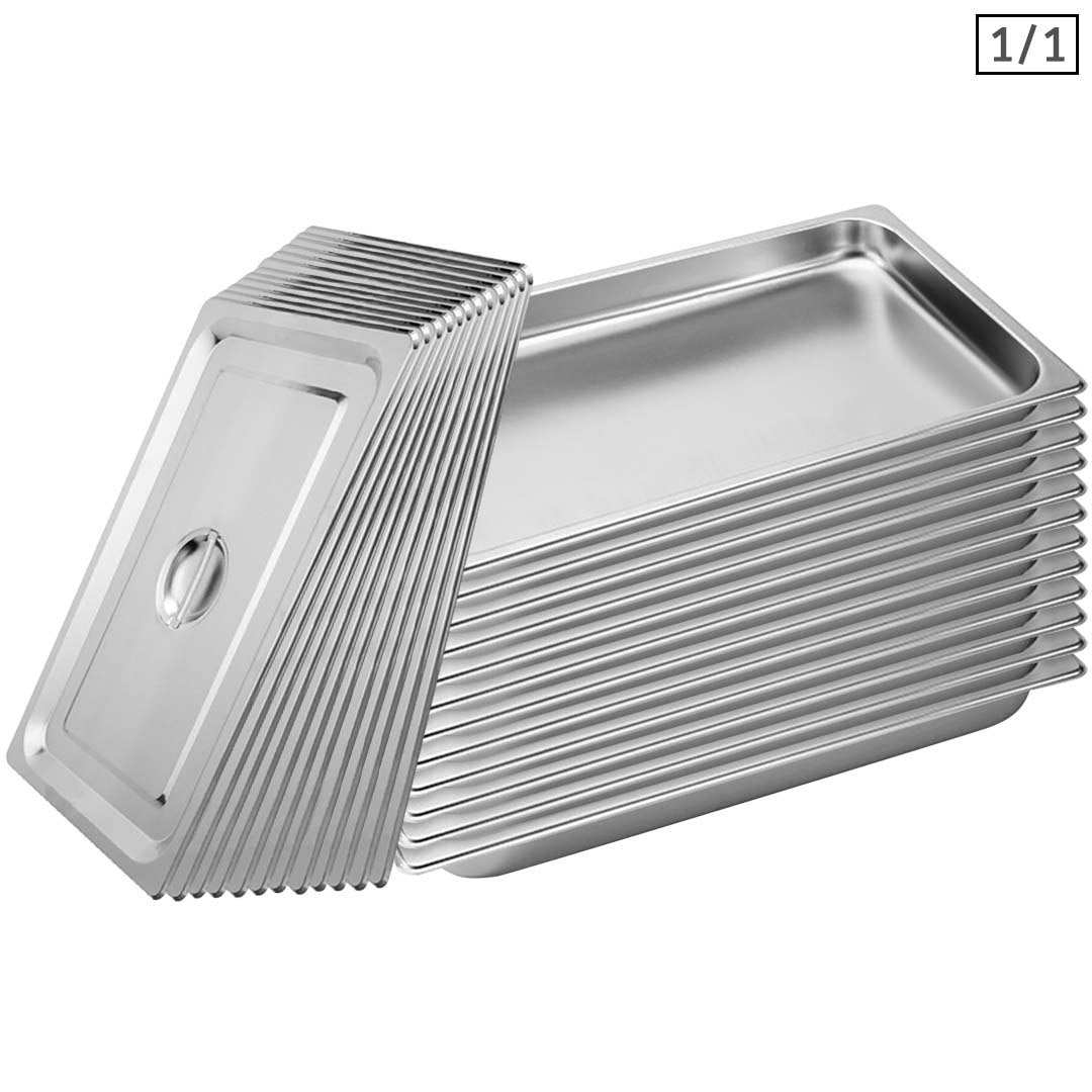 SOGA 12X Gastronorm GN Pan Full Size 1/1 GN Pan 4cm Deep Stainless Steel Tray With Lid • LUZ-GP5402wLidX12A