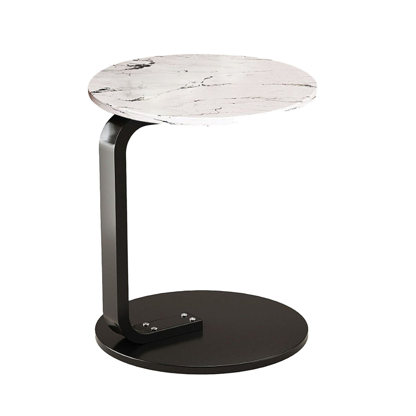 SOGA 50cm White Marble Mini Side Table Movable Lightweight w/ Black Frame • LUZ-SideTab34