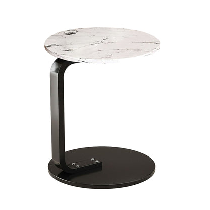 SOGA 50cm White Marble Mini Side Table Movable Lightweight w/ Black Frame • LUZ-SideTab34