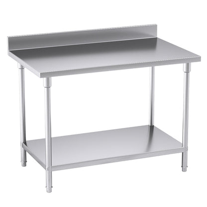 SOGA Commercial Catering Kitchen Stainless Steel Prep Work Bench Table with Back-splash 120*70*85cm • LUZ-WorkBenchSS2003120CM