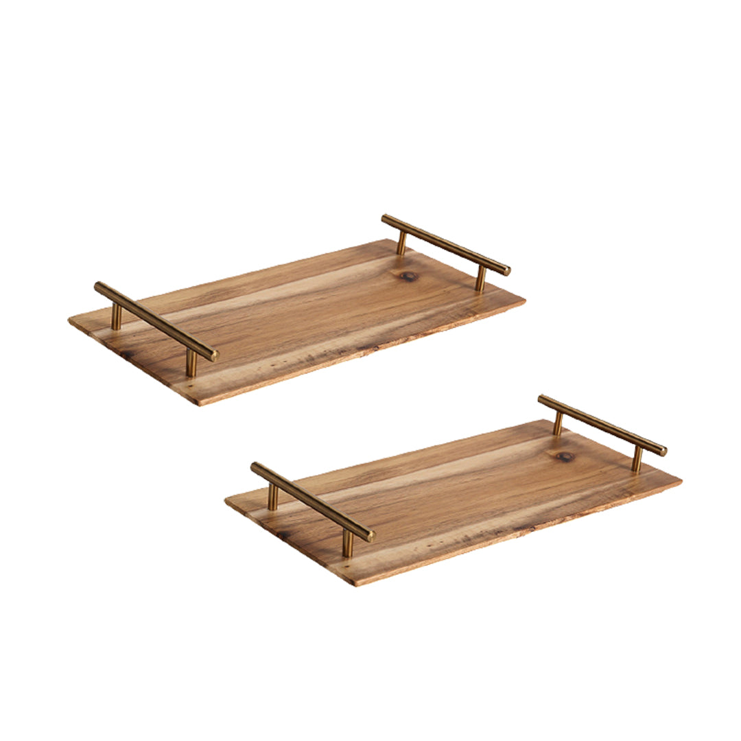 SOGA 2X 39cm Brown  Rectangle Wooden Acacia Food Serving Tray Charcuterie Board Home Decor • LUZ-WodC234X2