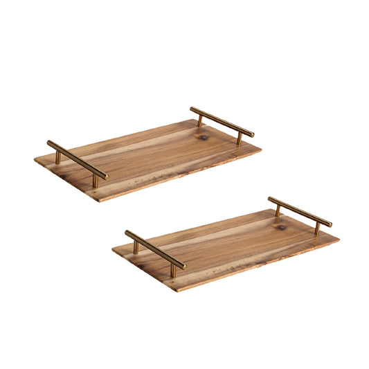 SOGA 2X 39cm Brown  Rectangle Wooden Acacia Food Serving Tray Charcuterie Board Home Decor • LUZ-WodC234X2