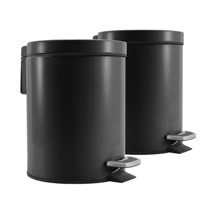 SOGA 2X Foot Pedal Stainless Steel Rubbish Recycling Garbage Waste Trash Bin Round 12L Black • LUZ-RubbishBinRound12LBlackX2