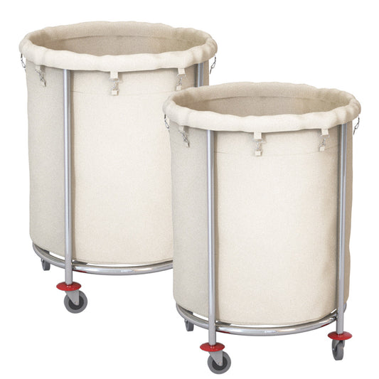 SOGA 2X Stainless Steel Commercial Round Soiled Linen Laundry Trolley Cart with Wheels White • LUZ-Soga033CX2