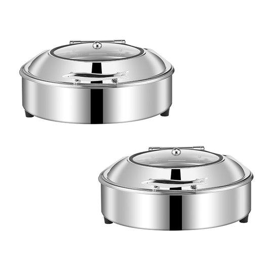 SOGA 2X Stainless Steel Round Chafing Dish Tray Buffet Cater Food Warmer Chafer with Top Lid • LUZ-ChafingDish2105X2