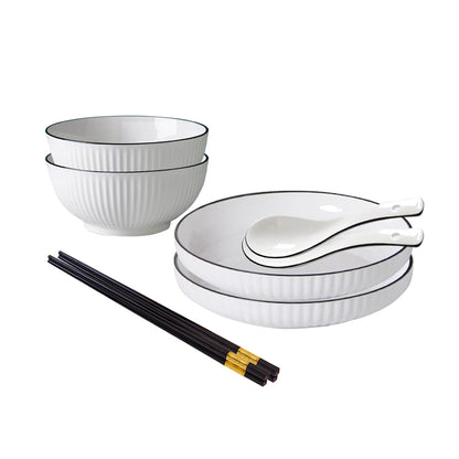 SOGA White Japanese Style Ceramic Dinnerware Crockery Soup Bowl Plate Server Kitchen Home Decor Set of 4 • LUZ-BowlG001