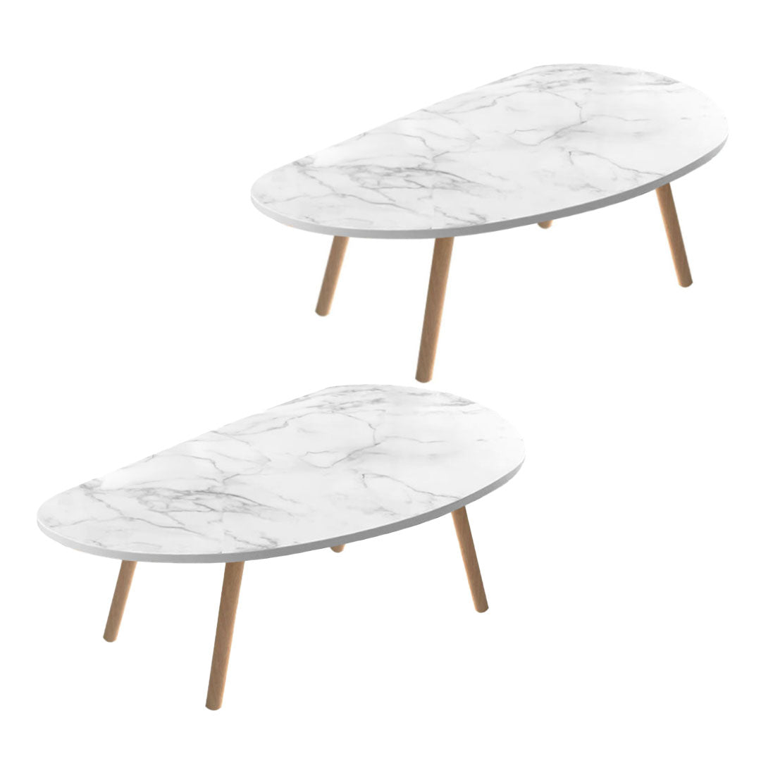 SOGA 2X 80x40cm White Stone Pattern Living Room Nordic  Coffee Table Modern Style • LUZ-TableTea12X2