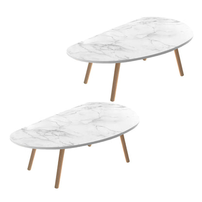 SOGA 2X 80x40cm White Stone Pattern Living Room Nordic  Coffee Table Modern Style • LUZ-TableTea12X2